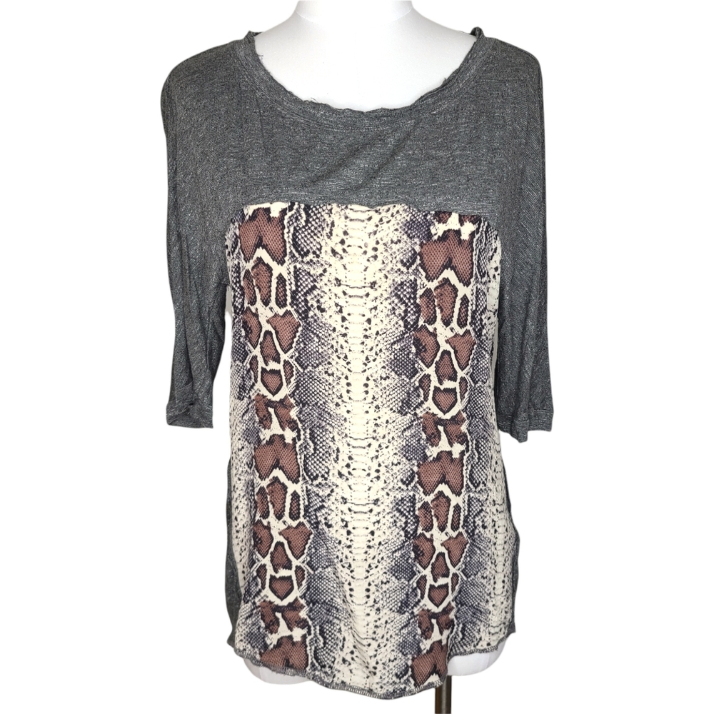 Anthro Dolan T-Shirt Silk Panel Snake Print XS